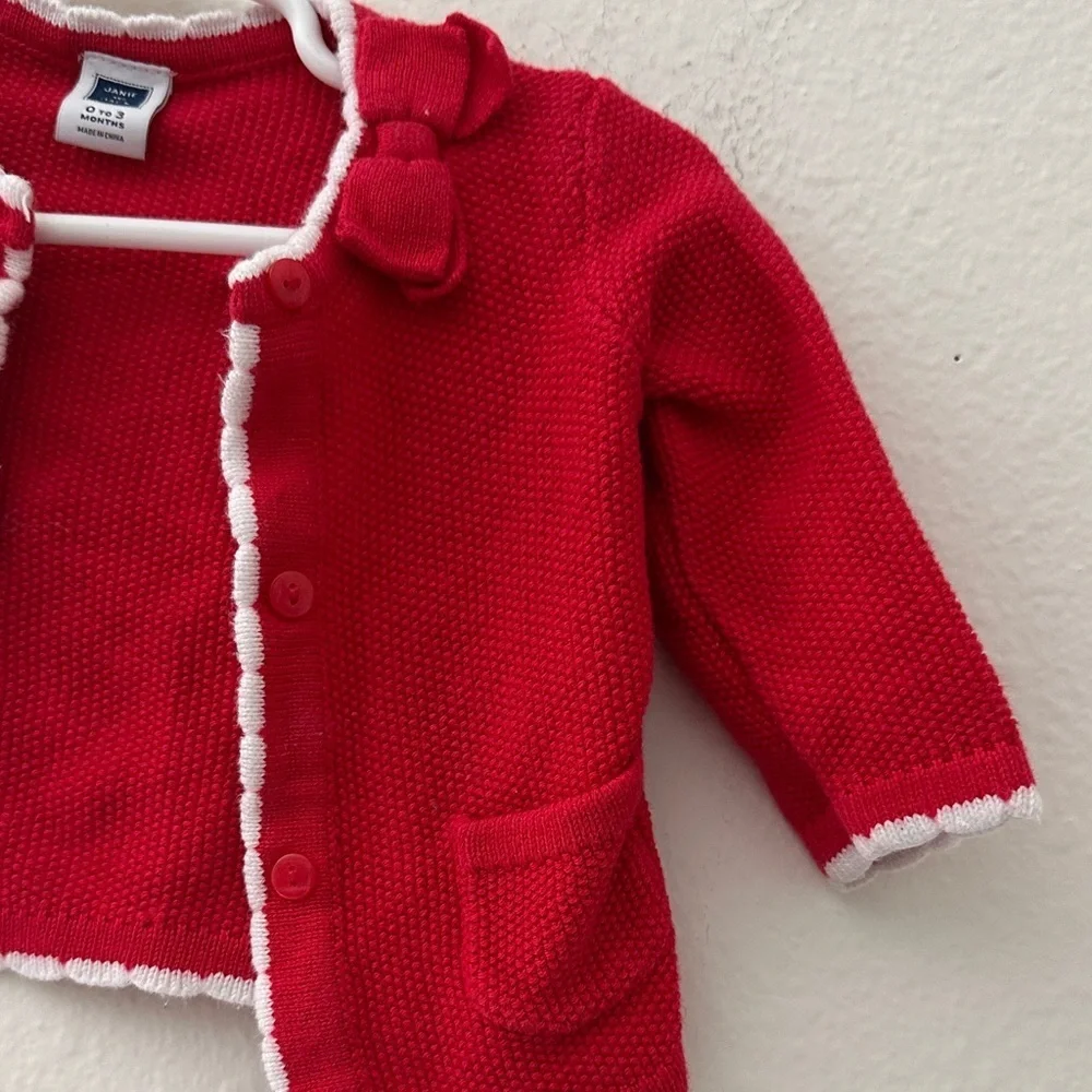 Janie and Jack Red Cardigan with White Accents
